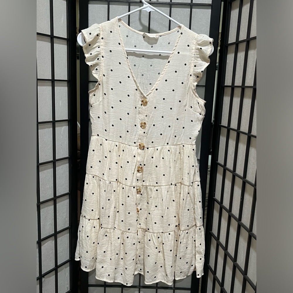 ALTARD STATE Cream Polka Dot Tiered Button-Front Sundress SIZE S